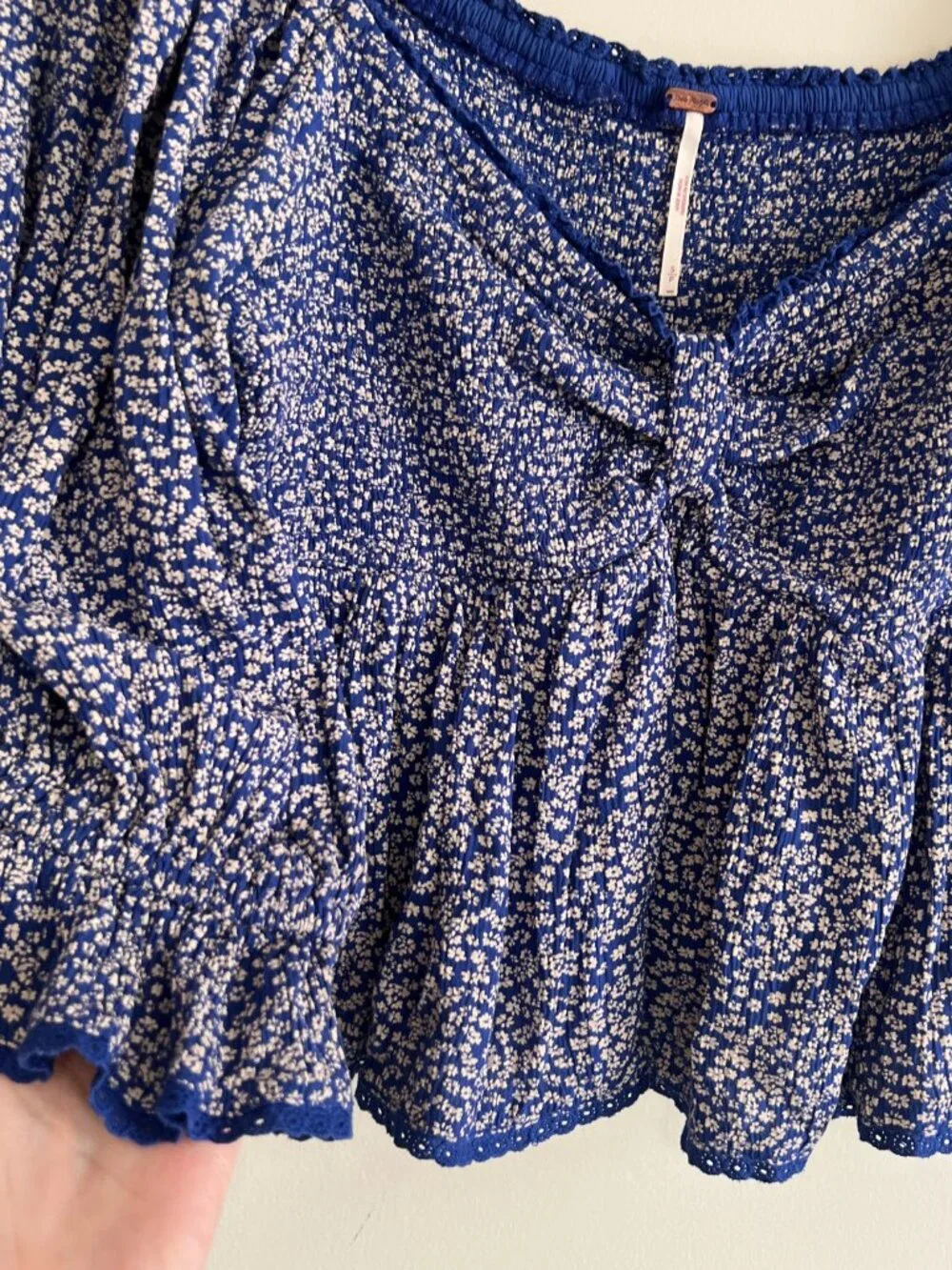 Free People Blue Disty Floral Printed Brittnee Babydoll Top